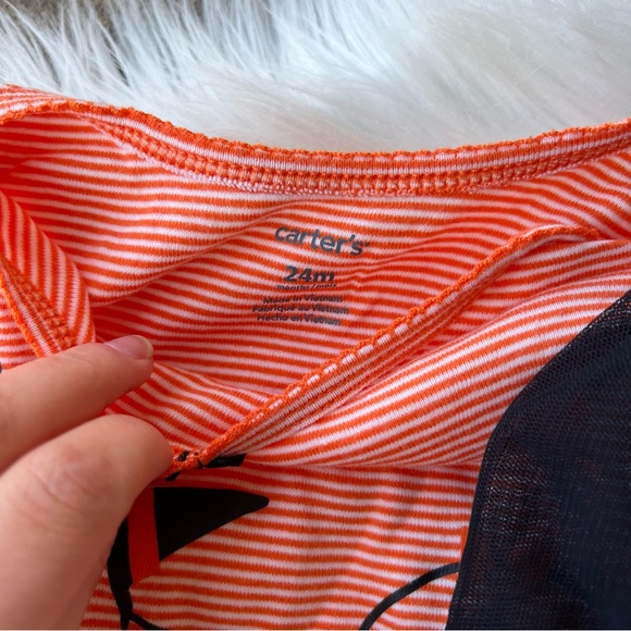 Carter’s Orange and White Striped and Black Tutu Pants Two Piece Halloween Set - Picture 3 of 6